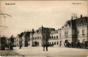 1914 Nagyvárad, Oradea; Pályaudvar, vasútállomás, villamos / railway station, tram (EB)