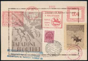 1943/1 Balatoni Sporthét emlékív levelezőlapon, alkalmi bélyegzésekkel