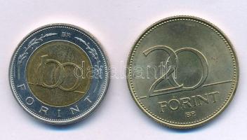 2002. 100Ft "Kossuth" + 2003. 20Ft "Deák Ferenc" T:AU,XF apró felületi karcok