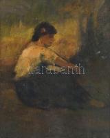 Olvashatatlan (Iványi Grünwald Béla?) jelzéssel: Lányka. Olaj, karton. Üvegezett, dekoratív, kissé sérült fakeretben. 23x18 cm