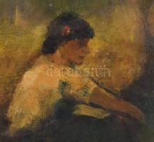 Olvashatatlan (Iványi Grünwald Béla?) jelzéssel: Lányka. Olaj, karton. Üvegezett, dekoratív, kissé s...