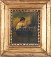 Olvashatatlan (Iványi Grünwald Béla?) jelzéssel: Lányka. Olaj, karton. Üvegezett, dekoratív, kissé s...