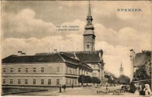 1907 Eperjes, Presov; Görögkatolikus templom a püspöki palotával. Fénynyomat Divald műintézetéből / Greek Catholic church, bishop's palace (ázott / wet damage)