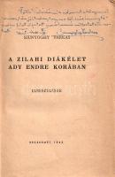 Szunyoghy Farkas:  A zilahi diákélet Ady Endre korában. Elbeszélések. (Dedikált.) Kecskemét, 1943. (Szerző - Első Kecskeméti Hírlapkiadó és Nyomda Rt.) 114 + [2] p. Egyetlen kiadás. Dedikált: "Tóth Valériának adom ezt a könyvemet szívesen, bár jól tudom, hogy az a fél évszázad, mely témáim felett elfutott, por és hamuvá változtatták azokat. Kelt: 1950. III. 31. Szunyoghy Farkas". Szunyoghy Farkas (1877-1961) festőművész, rajztanár, a Kecskeméti Református Tanítóképző tanára. Visszaemlékezésében egykori alma matere, a zilahi református gimnázium pedagógiatörténetét dolgozza ki. A szerző Ady Endre iskolatársa volt a zilahi intézeményben. Az apró történetekből összeálló dolgozat az erdélyi pedagógiatörténet érdekes darabja. Fűzve, enyhén foltos kiadói borítóban.