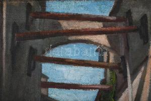 Jelzés nélkül, XX. sz. eleje (Kövér Gyula?): Hangulatos utca. Olaj, vászon. Javított. Sérült. 68x50 ...