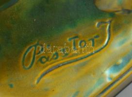 Zsolnay plasztika - Ekével szántó paraszt. Terv.: Pásztor János (1881-1945). cca 1900-1920, selyemfé...