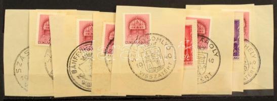 12 db RÉGI visszafoglalt város képeslap + 10 db VISSZATÉRT bélyegzés kivágás / 12 pre-1945 Hungarian...
