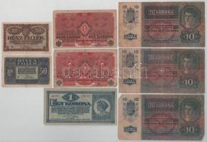 Vegyes 8db-os korona és fillér bankjegytétel, benne: 1915. 10K (3x) + 1916. 1K (2x) + 1920. 1K + 50f + 20f T:F-VG