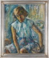 Szuly Angéla (1893-1976): Lány. Olaj, vászon, jelezve balra fent (halványan). Dekoratív fakeretben, 56,5×46,5 cm