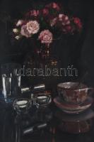 Erőss László (1894-1934): Asztali csendélet. Olaj, karton, jelezve jobbra lent. Proveniencia: Saphier-gyűjtemény. Dekoratív. sérült fakeretben, 52×35,5 cm