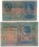 1912. 100K hamis(?) felülbélyegzéssel + 1913. 20K I. Kiadás fekete "ROMANIA TIMBRU SPECIAL" felülbélyegzéssel T:VG-G ragasztottak