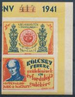 1941/5bb Kölcsey Ferenc emlékív hibásan vágva, jobboldalt fehér csíkkal
