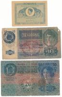 1913. 20K I. Kiadás fekete "ROMANIA TIMBRU SPECIAL" felülbélyegzéssel + 1915. 10K fekete "ROMANIA TIMBRU SPECIAL" felülbélyegzéssel + Románia 1945. 100L T:VF-G egyik szép papír, hajtatlan, sarokhajtásokkal