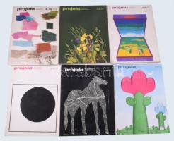 1975 Projekt. Sztuka wizualna i wzornictwo. Visual Art and Design. Lengyel nyelvű képzőművészeti folyóirat 6 db száma (104-109.), gazdag képanyaggal, lengyel és angol nyelven. Kiadói papírkötés, vegyes állapotban. / Polish visual arts magazine, 6 issues (No. 104-109.), in Polish and English language. Paperback, mixed condition.