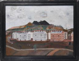 Darázs I jelzéssel, naiv festő: Petőfibánya, 1957. Olaj, vászon. Dekoratív, sérült fakeretben, 60×80 cm