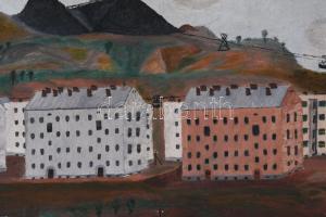 Darázs I jelzéssel, naiv festő: Petőfibánya, 1957. Olaj, vászon. Dekoratív, sérült fakeretben, 60×80...