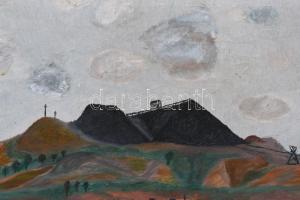 Darázs I jelzéssel, naiv festő: Petőfibánya, 1957. Olaj, vászon. Dekoratív, sérült fakeretben, 60×80...
