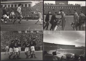 1953 Népstadion, Magyarország - Svédország (2:2), 4 db fotó, 3 hátul pecséttel jelzett (Magyar Foto (Bojár Sándor, Komlós Tibor, Seidner Zoltán, feliratozott, az egyik fotó felülete karcos, 13x18 cm x4