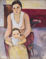 Basch Edit (1895-1980): Fiatal nő gyerekkel. Olaj, vászon, jelzés nélkül. Hátoldalán Magyar Nemzeti Galéria - Új Magyar Képtár és BÁV 97. aukció raglapjával. 91x72,5 cm