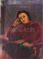 Basch Edit (1895-1980): Női portré. Olaj, vászon, jelzés nélkül. Hátoldalán Magyar Nemzeti Galéria - Új Magyar Képtár és BÁV 97. aukció raglapjával. Felületi sérülésekkel. 100x73 cm