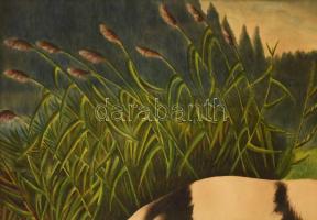 Szakály Antal (-): Vadászzsákmány (vadászkutya vadkacsával), 1954. Akvarell, papír. Jelezve jobbra l...