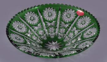 Schönborner zölden pácolt ólomkristály kínáló, címkével jelzett, hibátlan, d: 26 cm