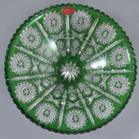 Schönborner zölden pácolt ólomkristály kínáló, címkével jelzett, hibátlan, d: 26 cm