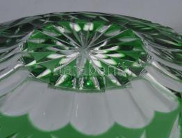 Zölden pácolt ólomkristály asztalközép kínáló, hibátlan, d: 28 cm