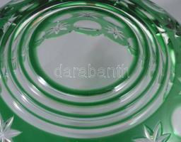 Zölden pácolt ólomkristály asztalközép kínáló, hibátlan, d: 22 cm