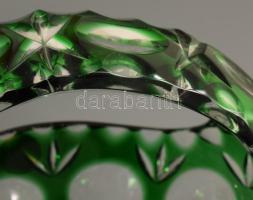 Zölden pácolt ólomkristály kosár kínáló, gazdagon csiszolt mintával, jelzés nélkül, hibátlan, 16x15 ...