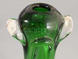 cca 1960 Német iparművész szakított üveg váza, jelzett, hibátlan, m: 20 cm