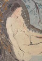 Olvashatatlan jelzéssel (A Bositz?), XX. sz. első fele-közepe: Fürdőzők (női aktok). Olaj, vászon. P...