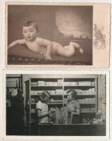 4 db RÉGI fotós képeslap, közte üzlet belső / 4 pre-1945 photo postcards, with shop interior