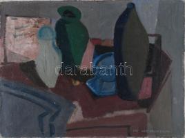 Nagy Sándor Zoltán (1941-): Csendélet, 1967. Olaj, vászon, faroston. Jelezve jobbra lent. Hátoldalán Képcsarnok Vállalat címkéjével. 40×54 cm