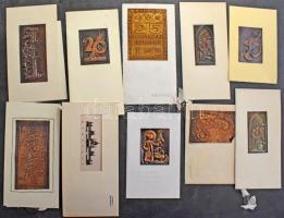 12 db MODERN iparművészeti dombornyomott fém plakettes kinyitható üdvözlőlap / 12 modern Hungarian folding greeting cards with Embossed metal plates