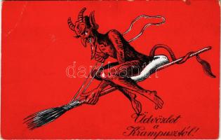 Üdvözlet a Krampusztól / Krampus flying on a broom (EB)