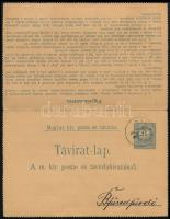 1890 Díjjegyes zárt táviratlap Ráth Györgynek címezve, belül 28kr bérmentesítéssel "TIHANY&quot...