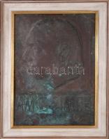 Ámos Imre (1907-1944) magyar festőművész dombornyomott réz emléktáblája. Jelzés nélkül, Keretben 36x50 cm