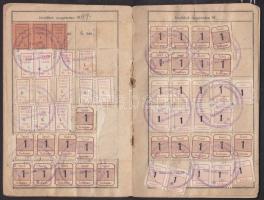 1947 Magyar Textilipari Munkások szakszervezete tagkönyv sok tagsági bélyeggel