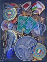 35db-os magyar és külföldi jelvény- és érmetétel, közte műgyantás és zománcozott fém jelvények (32db). "A Magyar Népköztársaság Kisdobosa" (3x), "KISZ", Törzsgárda", "Szocialista Brigád", "Vadászbál" + Renner Kálmán (1927-1994) 1964. "Toulouse-Lautrec 1864-1901 / Moulin Rouge" kétoldalas bronz emlékérem (40mm) + DN "Országos Trófeabíráló Bizottság - Budapest" ezüstpatinázott bronz emlékérem (40mm) + DN "FÖSPED / Fővárosi Szállítási Vállalat Törzsgárda Tagságáért" 15 év után, ezüstözött bronz emlékérem, tokban (56,5mm) T:vegyes