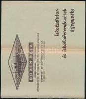 cca 1930 Bp. XIII., Dören Béla Iskolabútor, Tornatermi Berendezés, Sporteszköz- és Tanszerárugyár iskolabútor- és iskolaberendezések képes árjegyzéke, hajtott, 12p