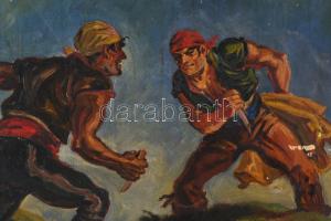 Gebhardt Béla (1901-1990): Haramiák. Olaj, karton. Jelzett. Proveniencia: Saphier-gyűjtemény. Sérült...