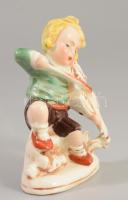 Régi német hegedülő gyermek figura, jelzet, hibátlan, m: 8,5 cm