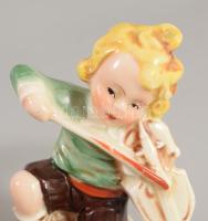 Régi német hegedülő gyermek figura, jelzet, hibátlan, m: 8,5 cm