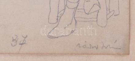 Zádor István (1882 - 1963): Lányok (tanulmányrajz). Ceruza, papír. Jelzett. Plexiüvegezett fakeretbe...