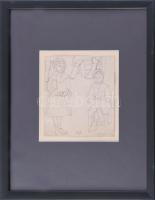 Zádor István (1882 - 1963): Lányok (tanulmányrajz). Ceruza, papír. Jelzett. Plexiüvegezett fakeretbe...