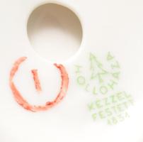 Hollóházi babázó lány, jelzett, részben kézzel festett, hibátlan, m: 16,5 cm