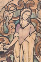 Jelzés nélkül (Ungváry Sándor?), XX. sz első fele: Női alak virággal és madárral (üvegablak terv?). ...