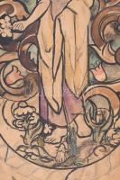 Jelzés nélkül (Ungváry Sándor?), XX. sz első fele: Női alak virággal és madárral (üvegablak terv?). ...