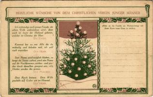 Herzliche Wünsche von dem Christlichen Verein Junger Männer. Weihnachts-Postkarte Kriegsgefangenenhilfe. Weltkomitee des Christlichen Vereins Junger Männer Genf, Schweiz / WWI Christmas postcard for POW (prisoner of war) relief. World Committee of the Young Men's Christian Association, Geneva, Switzerland. Art Nouveau (lyuk / pinhole)
